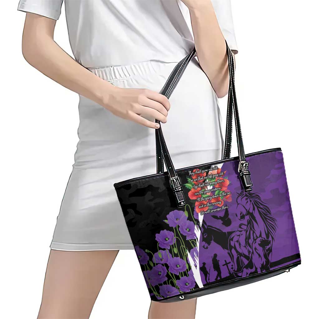 Australia ANZAC Day Leather Tote Bag Animals of War - Lest We Forget