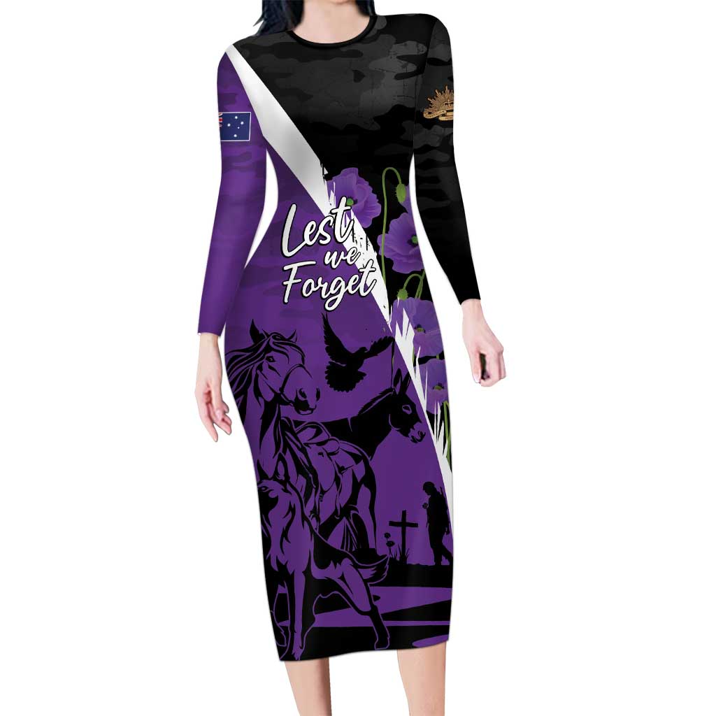 Australia ANZAC Day Long Sleeve Bodycon Dress Animals of War - Lest We Forget