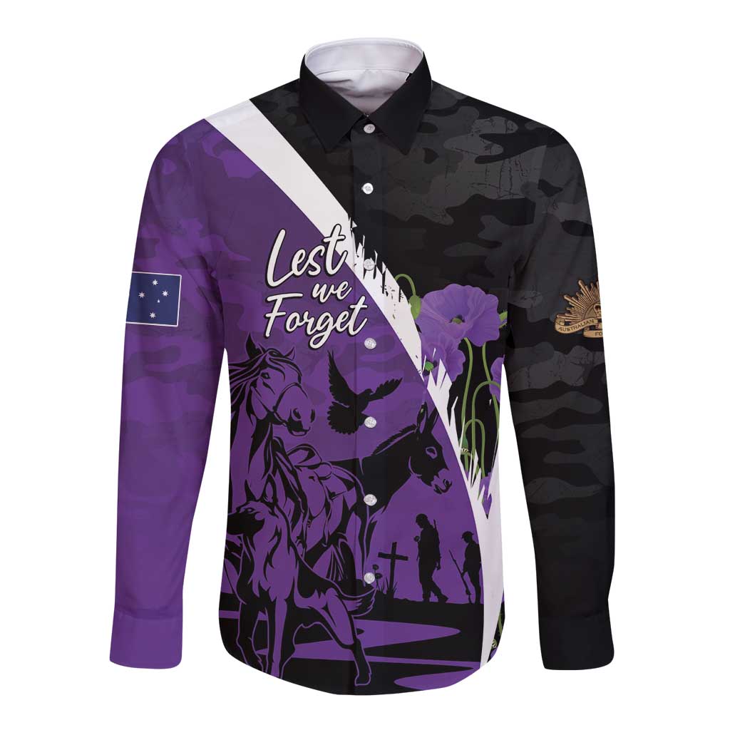 Australia ANZAC Day Long Sleeve Button Shirt Animals of War - Lest We Forget