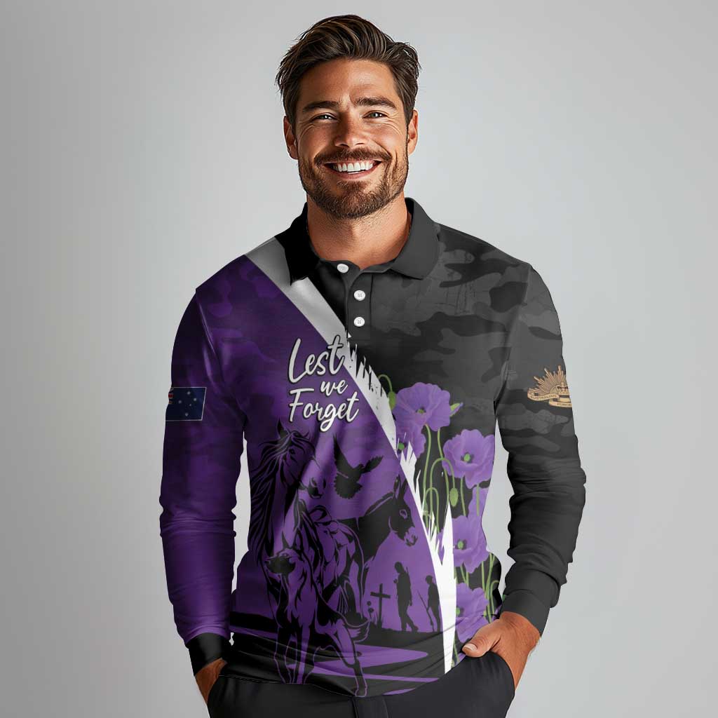 Australia ANZAC Day Long Sleeve Polo Shirt Animals of War - Lest We Forget