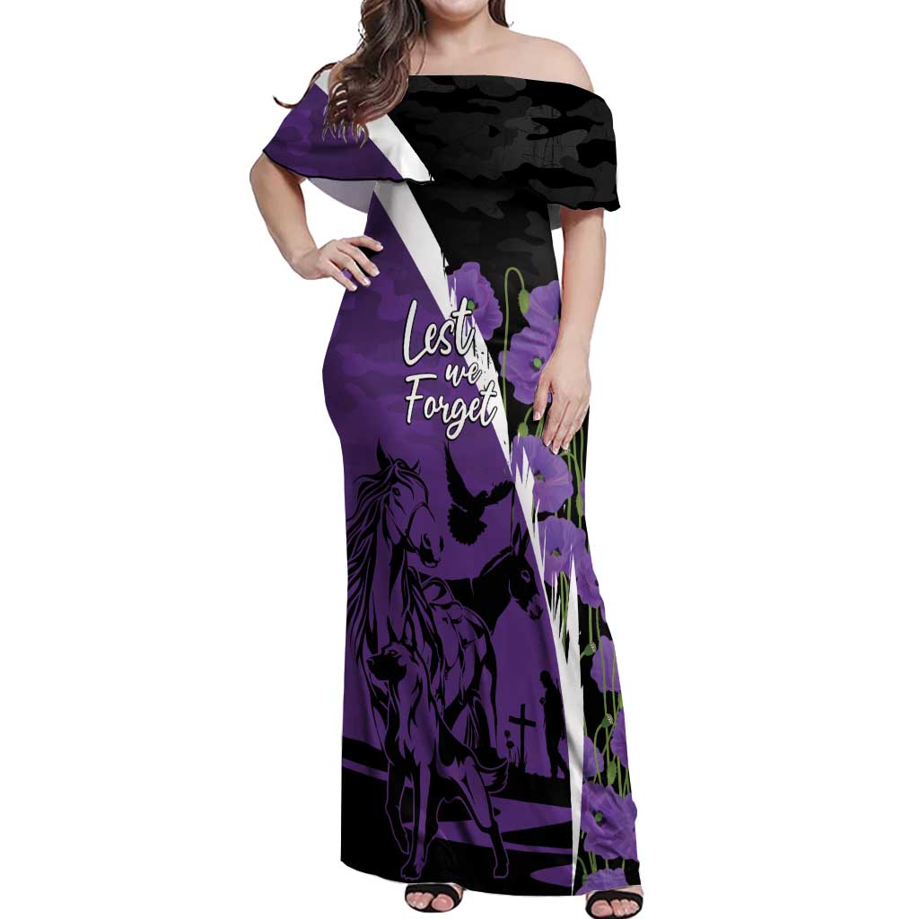 Australia ANZAC Day Off Shoulder Maxi Dress Animals of War - Lest We Forget