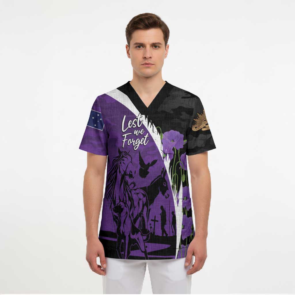 Australia ANZAC Day Scrub Top Animals of War - Lest We Forget