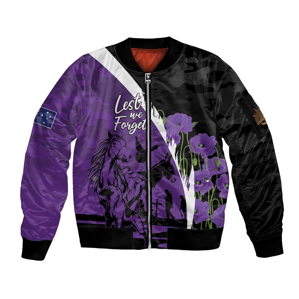 Australia ANZAC Day Sleeve Zip Bomber Jacket Animals of War - Lest We Forget