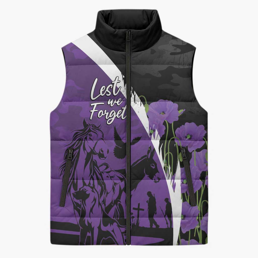 Australia ANZAC Day Sleeveless Puffer Jacket Animals of War - Lest We Forget