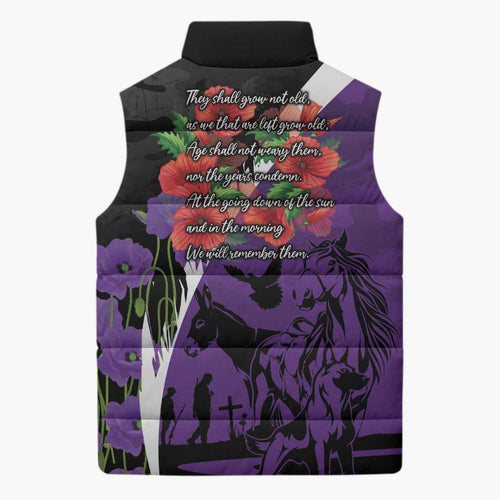 Australia ANZAC Day Sleeveless Puffer Jacket Animals of War - Lest We Forget