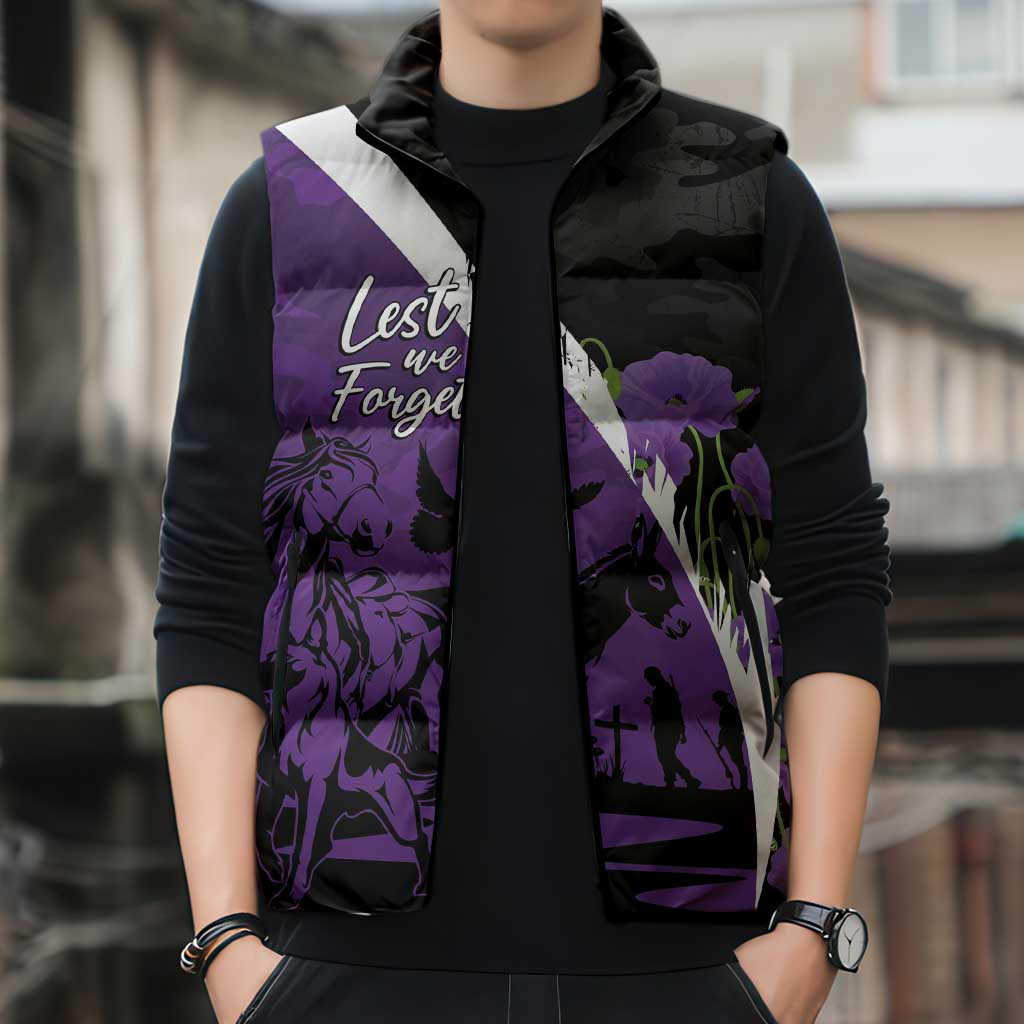 Australia ANZAC Day Sleeveless Puffer Jacket Animals of War - Lest We Forget