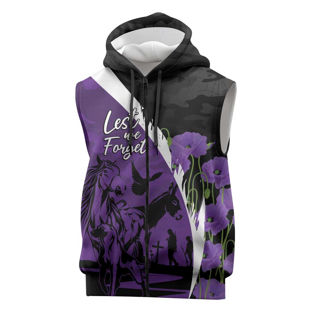 Australia ANZAC Day Sleeveless Zip Hoodie Animals of War - Lest We Forget