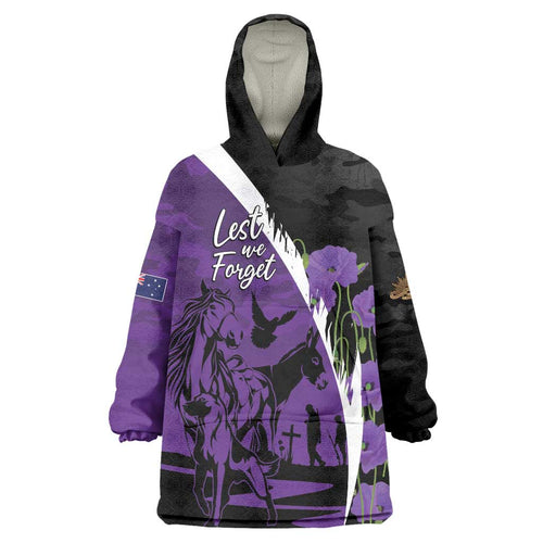 Australia ANZAC Day Wearable Blanket Hoodie Animals of War - Lest We Forget