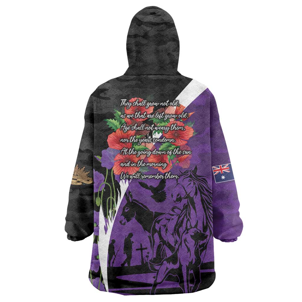 Australia ANZAC Day Wearable Blanket Hoodie Animals of War - Lest We Forget