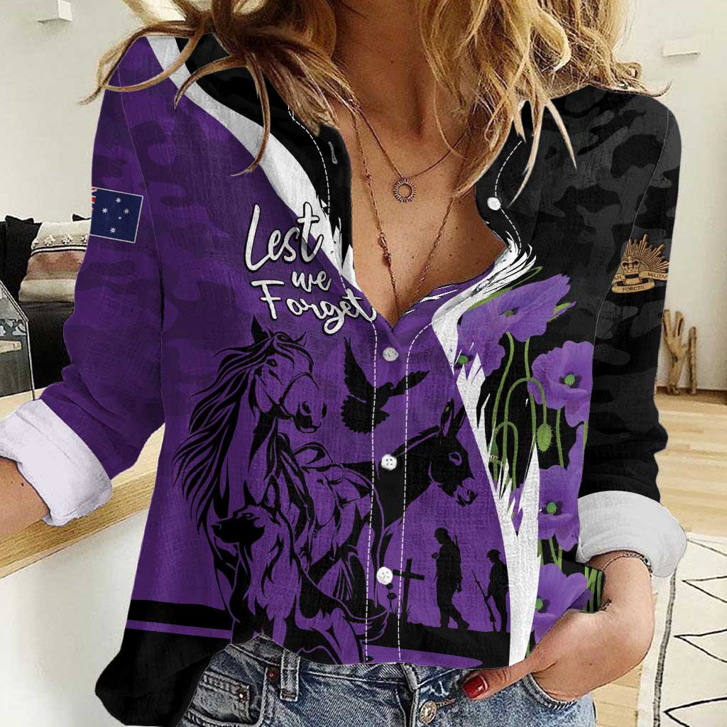 Australia ANZAC Day Women Casual Shirt Animals of War - Lest We Forget