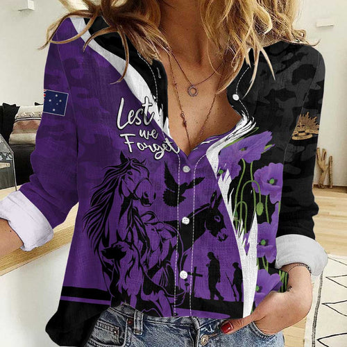 Australia ANZAC Day Women Casual Shirt Animals of War - Lest We Forget