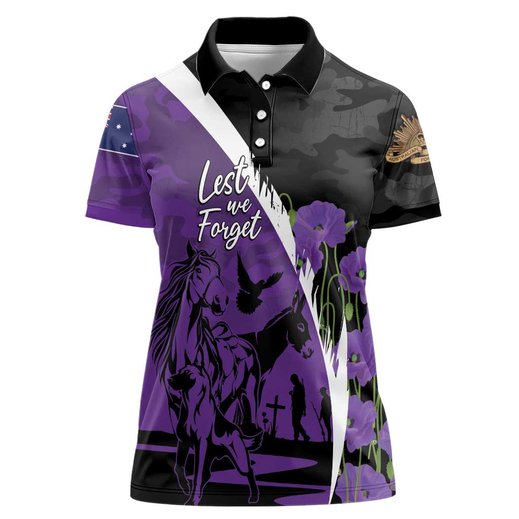 Australia ANZAC Day Women Polo Shirt Animals of War - Lest We Forget