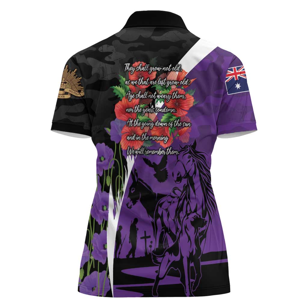 Australia ANZAC Day Women Polo Shirt Animals of War - Lest We Forget