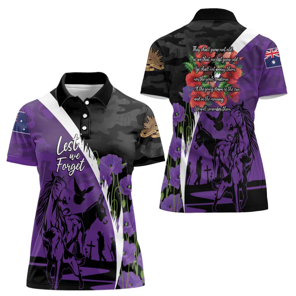 Australia ANZAC Day Women Polo Shirt Animals of War - Lest We Forget