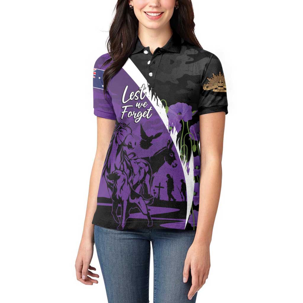 Australia ANZAC Day Women Polo Shirt Animals of War - Lest We Forget