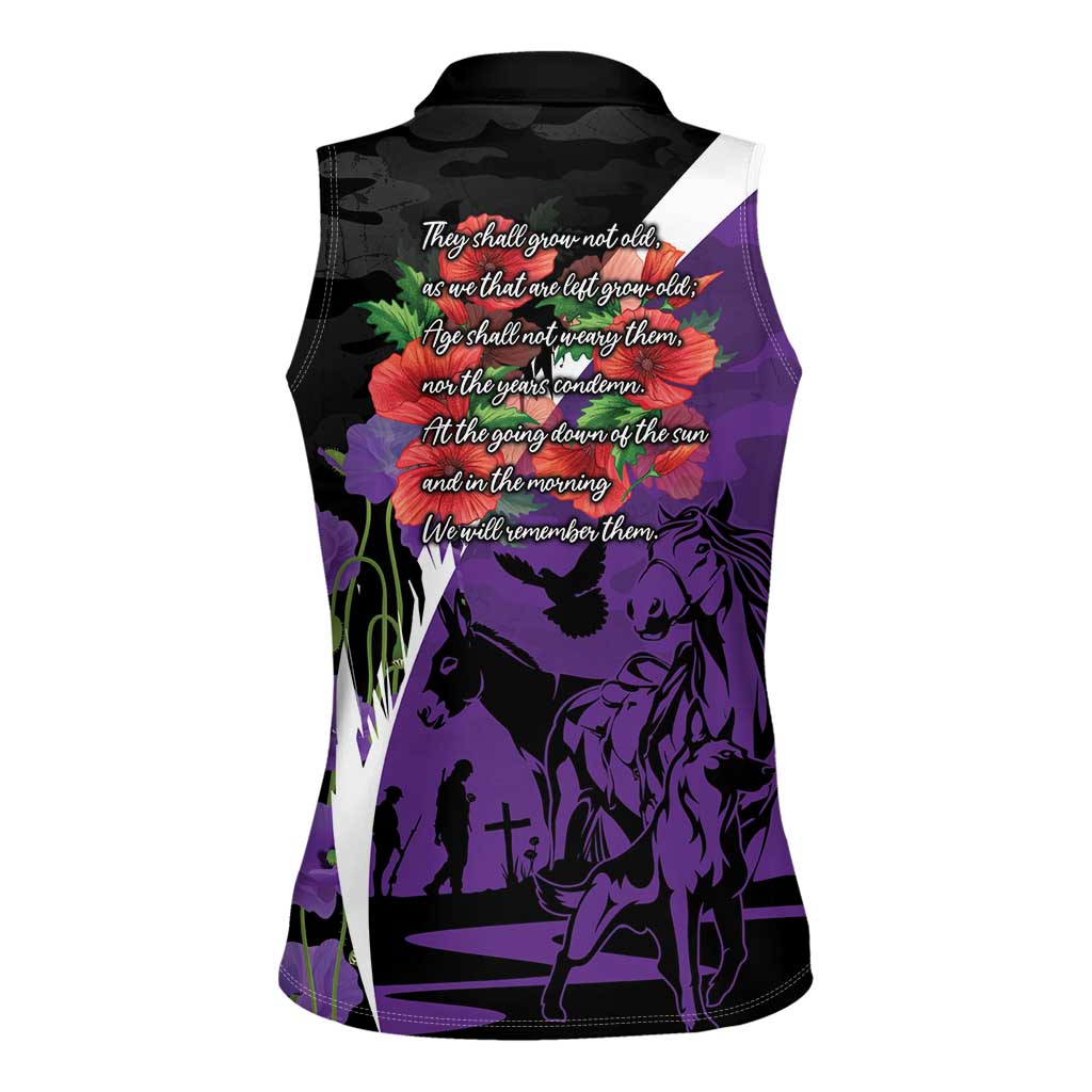 Australia ANZAC Day Women Sleeveless Polo Shirt Animals of War - Lest We Forget