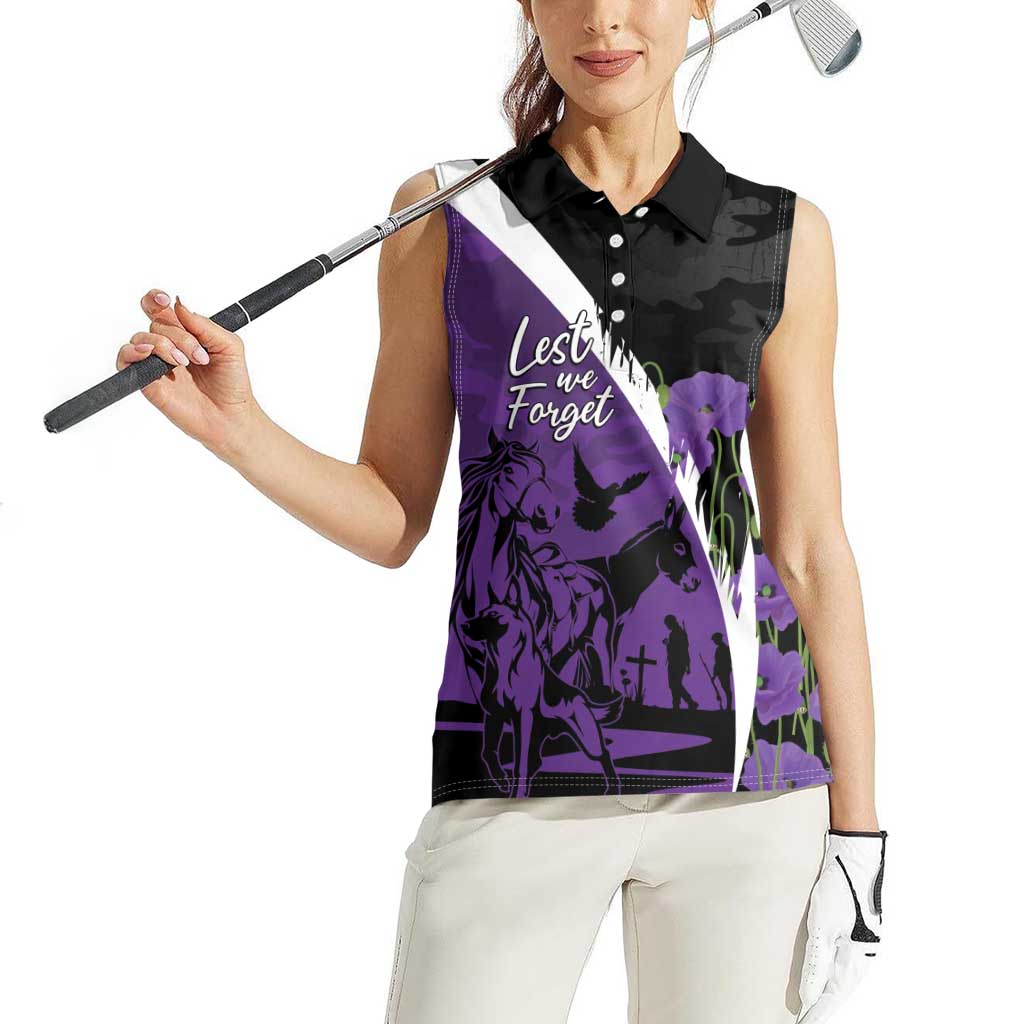 Australia ANZAC Day Women Sleeveless Polo Shirt Animals of War - Lest We Forget