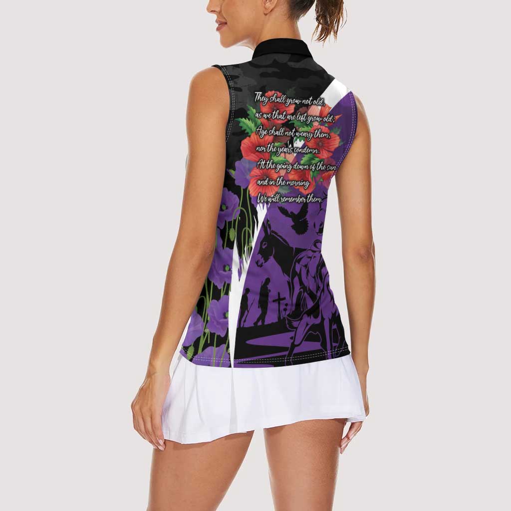 Australia ANZAC Day Women Sleeveless Polo Shirt Animals of War - Lest We Forget