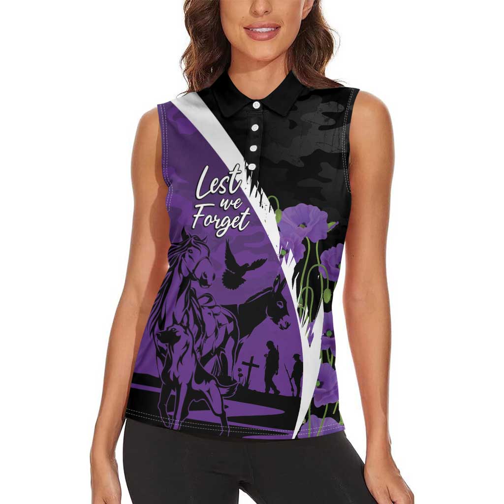 Australia ANZAC Day Women Sleeveless Polo Shirt Animals of War - Lest We Forget