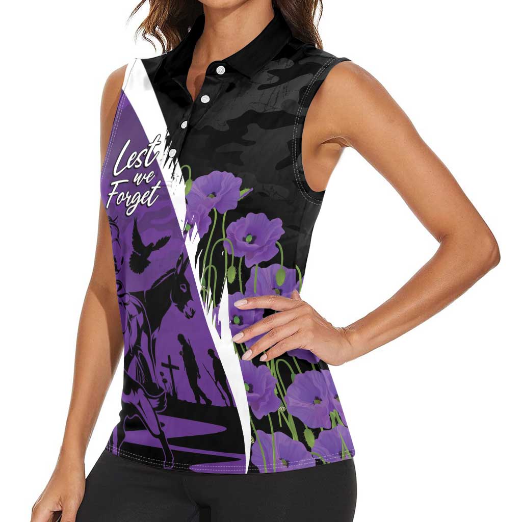 Australia ANZAC Day Women Sleeveless Polo Shirt Animals of War - Lest We Forget