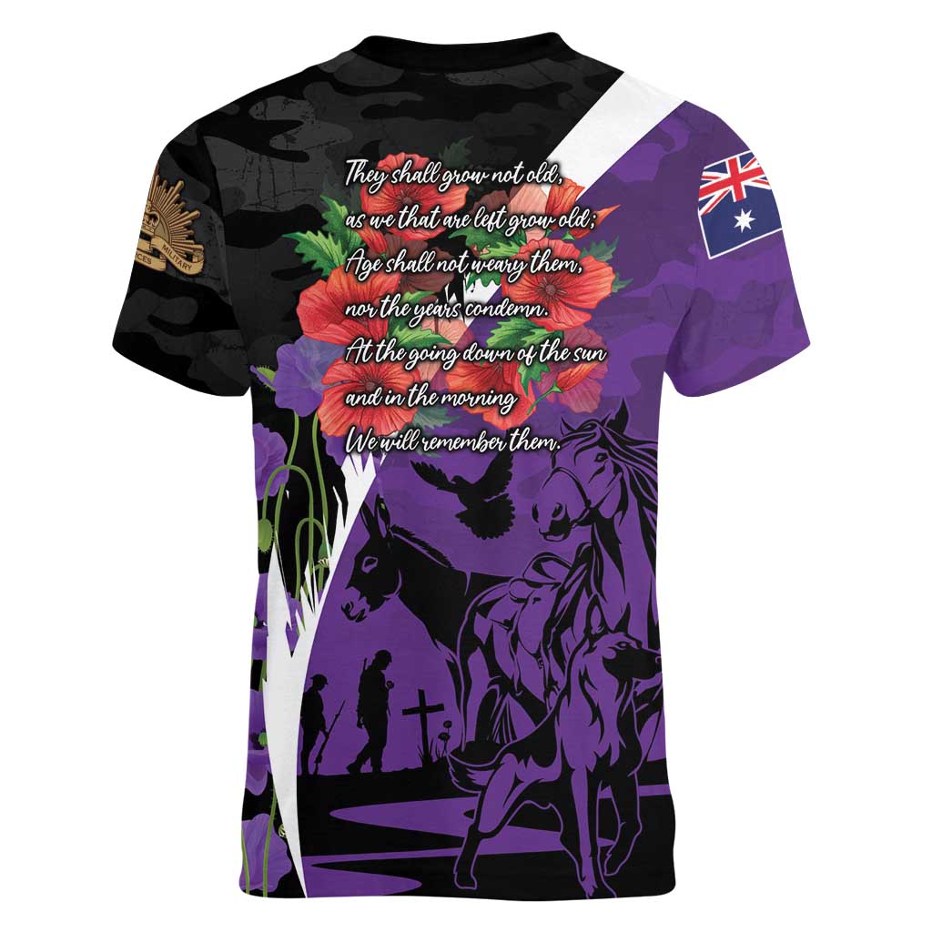 Australia ANZAC Day Women V-Neck T-Shirt Animals of War - Lest We Forget