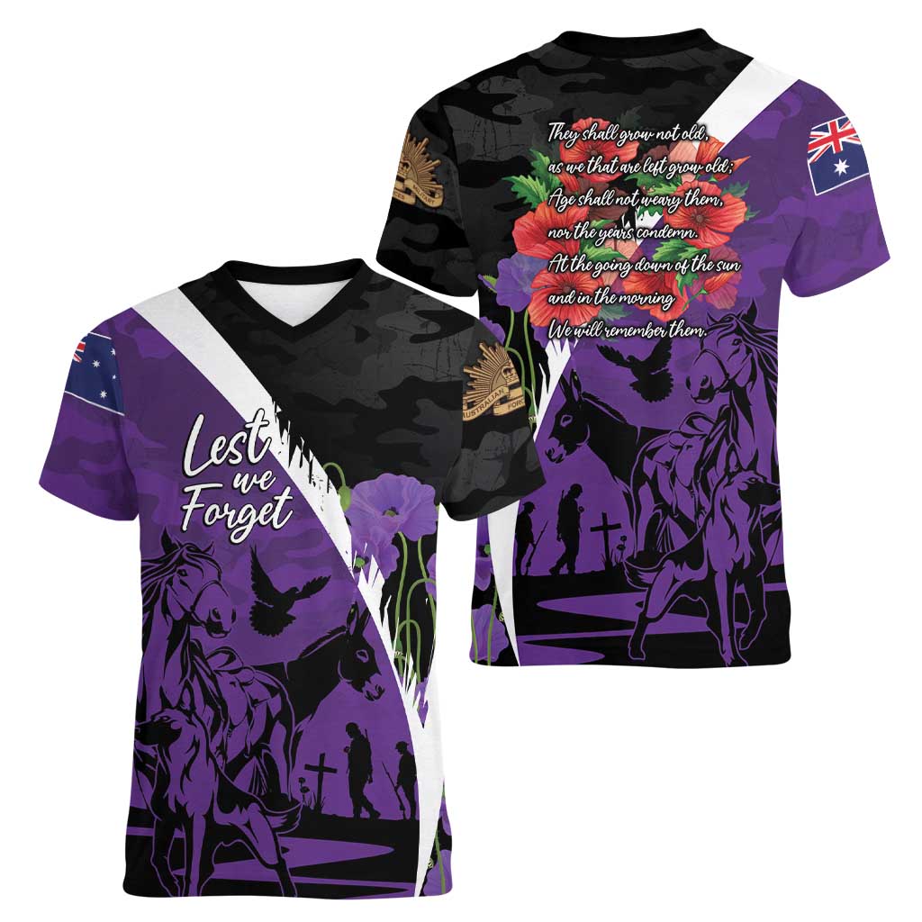 Australia ANZAC Day Women V-Neck T-Shirt Animals of War - Lest We Forget