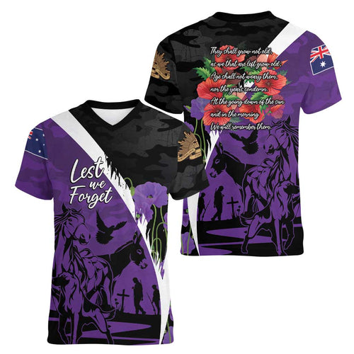 Australia ANZAC Day Women V-Neck T-Shirt Animals of War - Lest We Forget