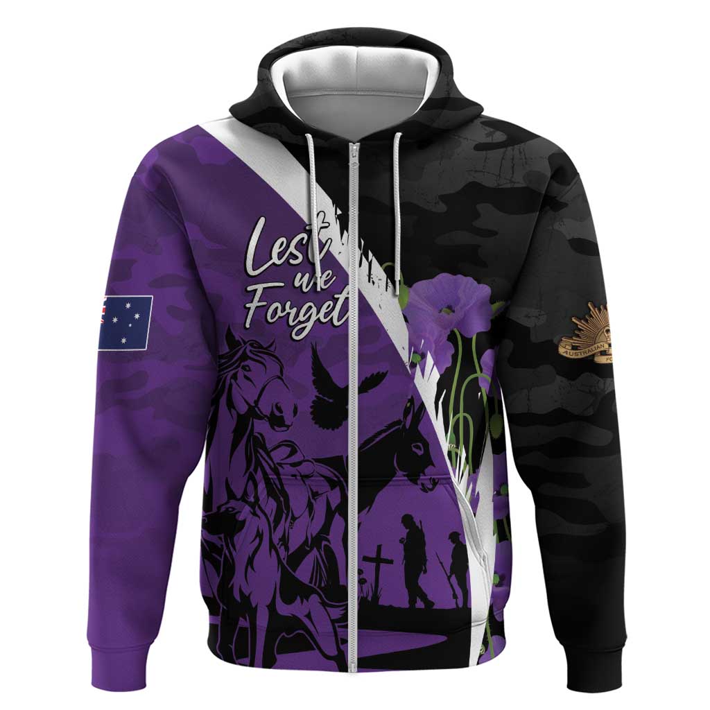 Australia ANZAC Day Zip Hoodie Animals of War - Lest We Forget