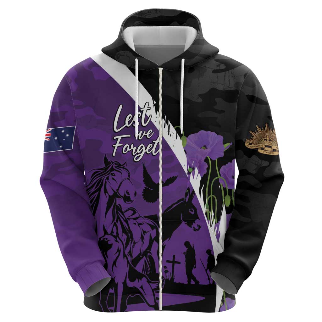 Australia ANZAC Day Zip Hoodie Animals of War - Lest We Forget