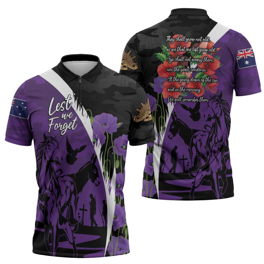 Australia ANZAC Day Zipper Polo Shirt Animals of War - Lest We Forget