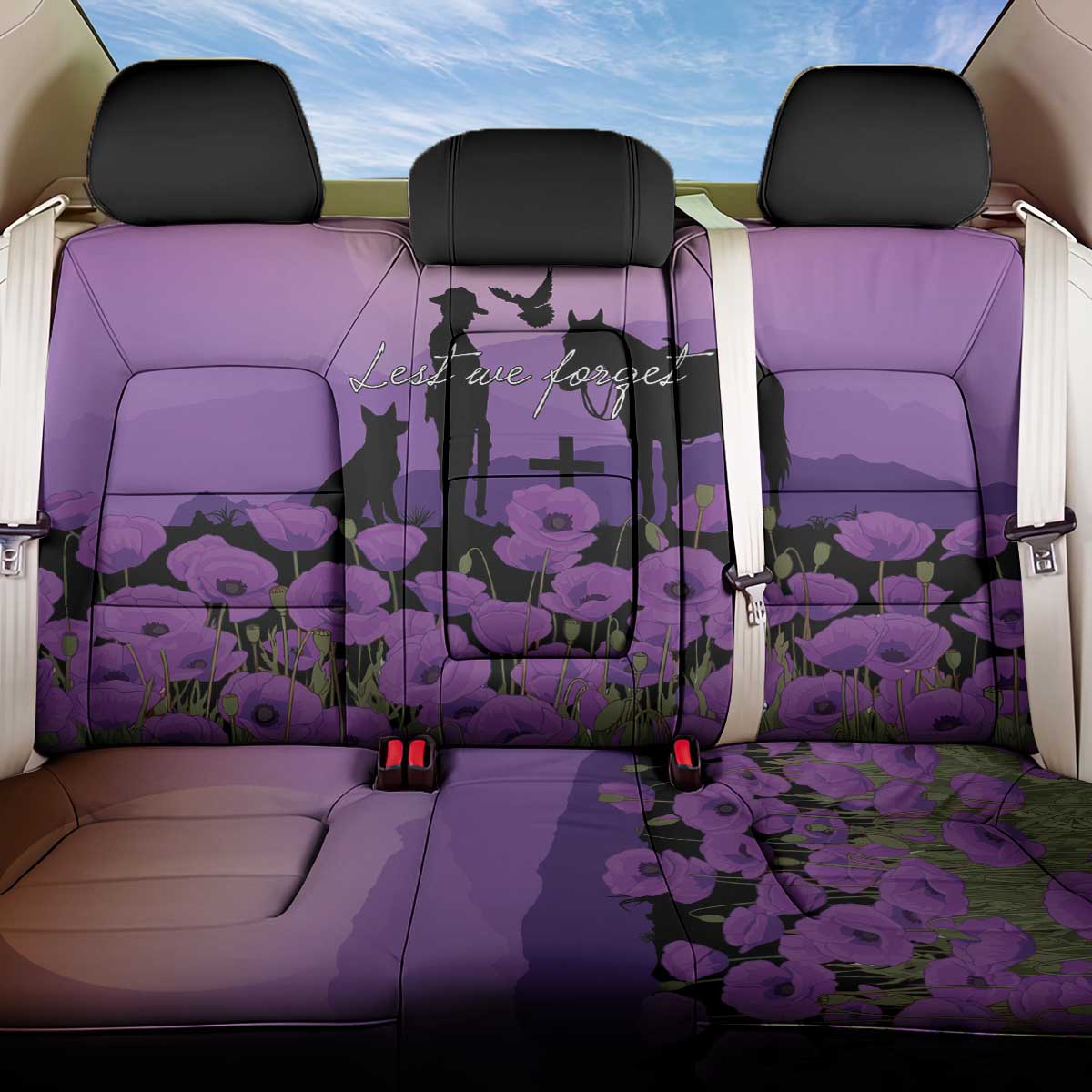 Australia ANZAC Animal Heroes Back Car Seat Cover Purple Poppies