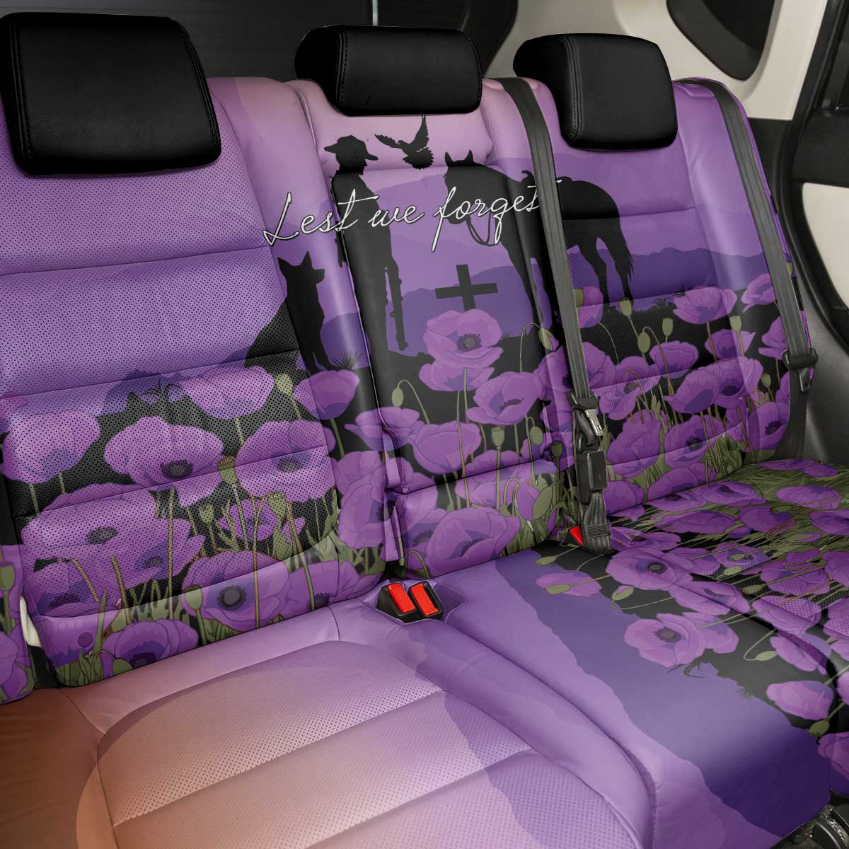 Australia ANZAC Animal Heroes Back Car Seat Cover Purple Poppies