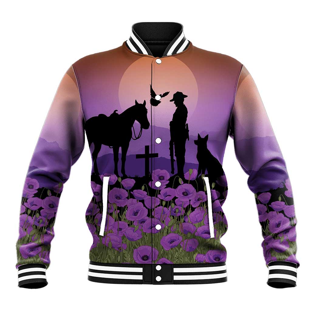 Australia ANZAC Animal Heroes Baseball Jacket Purple Poppies