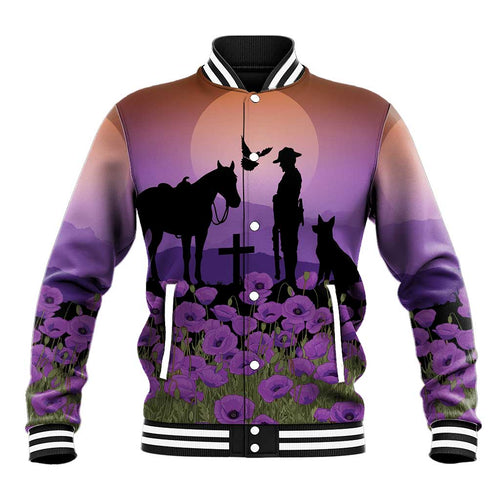 Australia ANZAC Animal Heroes Baseball Jacket Purple Poppies