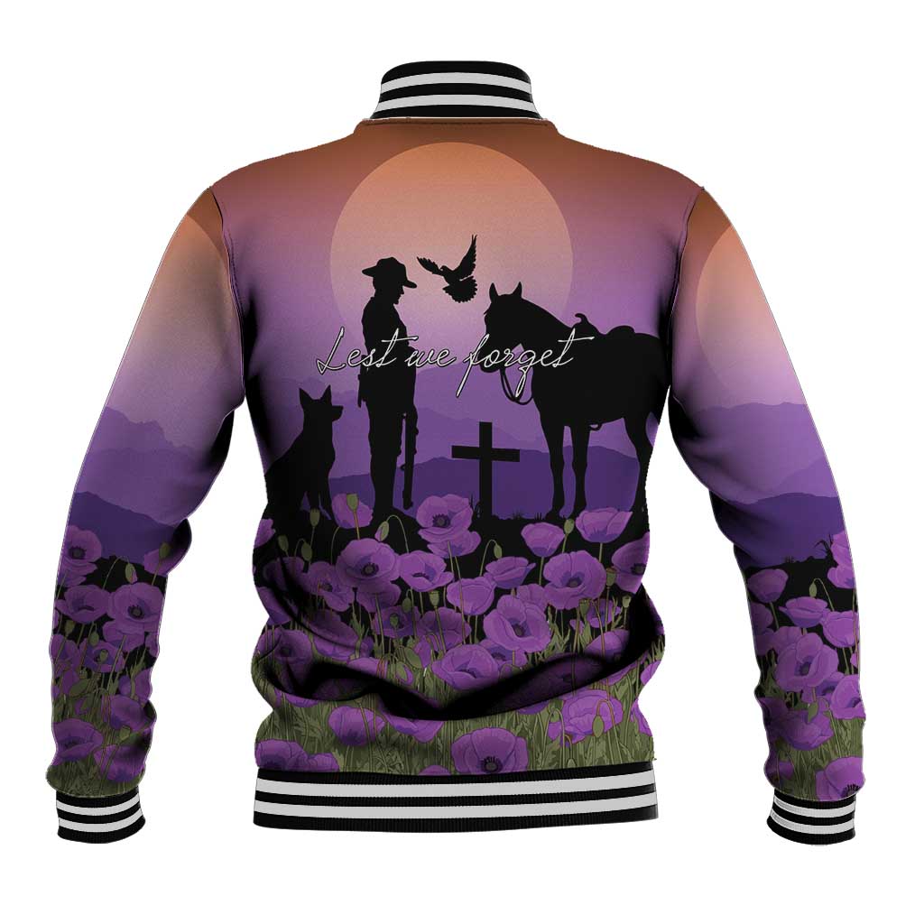 Australia ANZAC Animal Heroes Baseball Jacket Purple Poppies