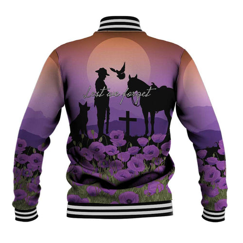 Australia ANZAC Animal Heroes Baseball Jacket Purple Poppies