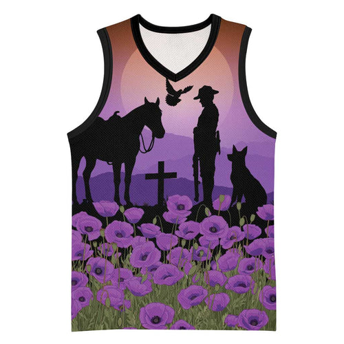 Australia ANZAC Animal Heroes Basketball Jersey Purple Poppies