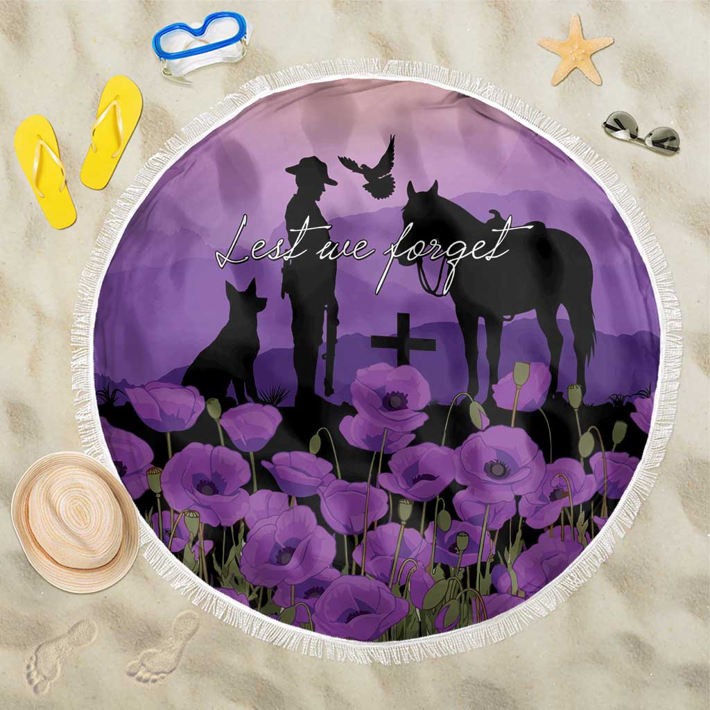 Australia ANZAC Animal Heroes Beach Blanket Purple Poppies