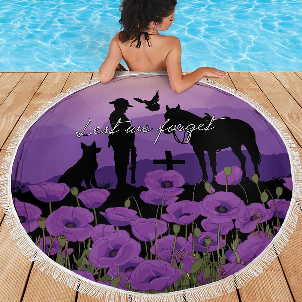 Australia ANZAC Animal Heroes Beach Blanket Purple Poppies