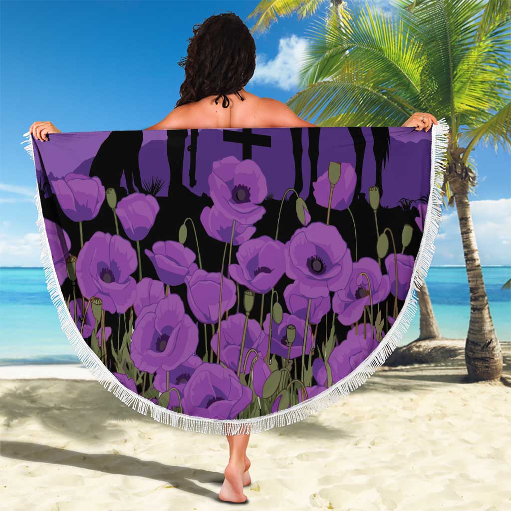 Australia ANZAC Animal Heroes Beach Blanket Purple Poppies