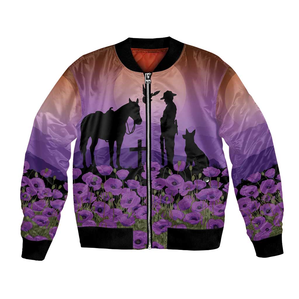 Australia ANZAC Animal Heroes Bomber Jacket Purple Poppies