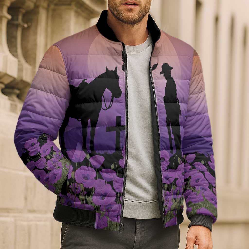 Australia ANZAC Animal Heroes Bomber Puffer Jacket Purple Poppies