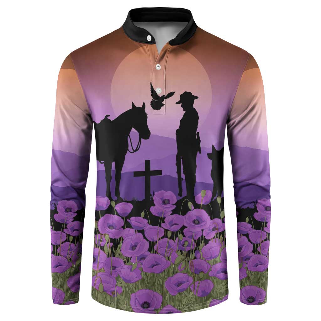 Australia ANZAC Animal Heroes Button Sweatshirt Purple Poppies