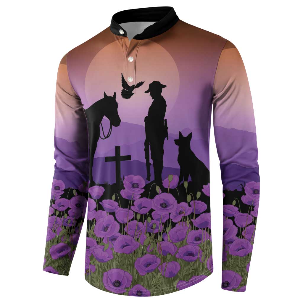Australia ANZAC Animal Heroes Button Sweatshirt Purple Poppies