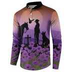 Australia ANZAC Animal Heroes Button Sweatshirt Purple Poppies