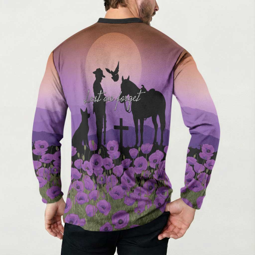 Australia ANZAC Animal Heroes Button Sweatshirt Purple Poppies