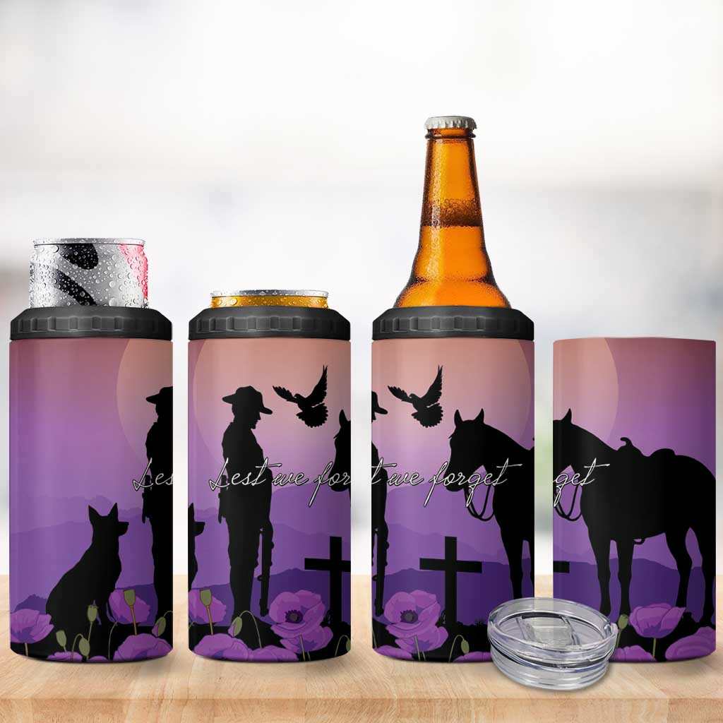 Australia ANZAC Animal Heroes 4 in 1 Can Cooler Tumbler Purple Poppies