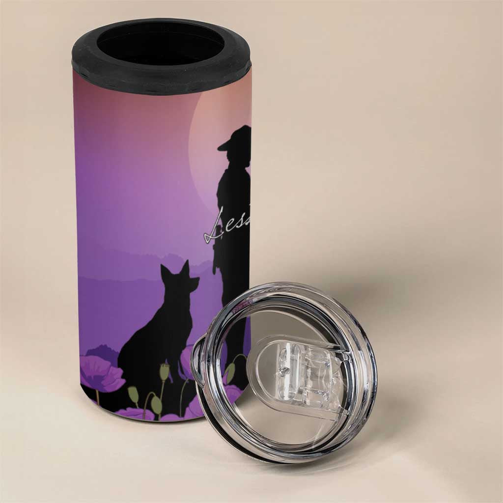 Australia ANZAC Animal Heroes 4 in 1 Can Cooler Tumbler Purple Poppies
