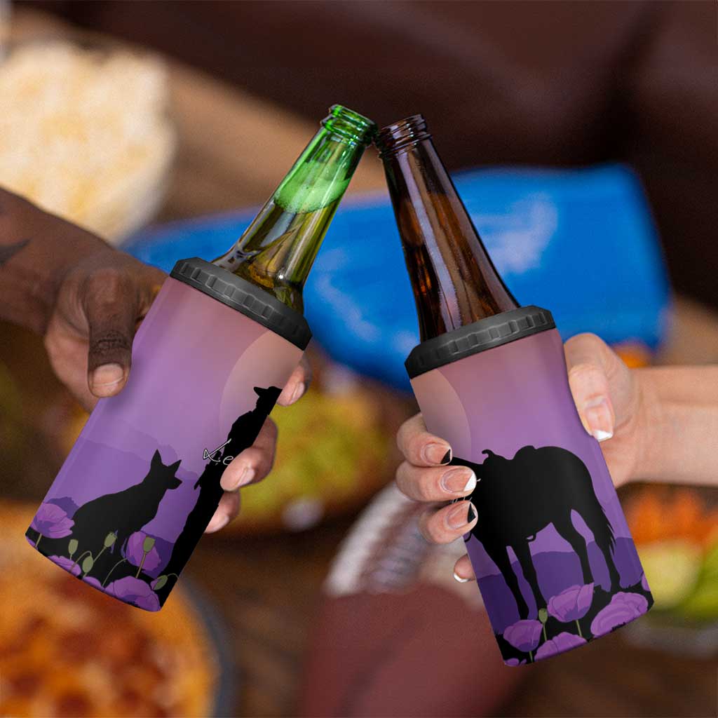 Australia ANZAC Animal Heroes 4 in 1 Can Cooler Tumbler Purple Poppies