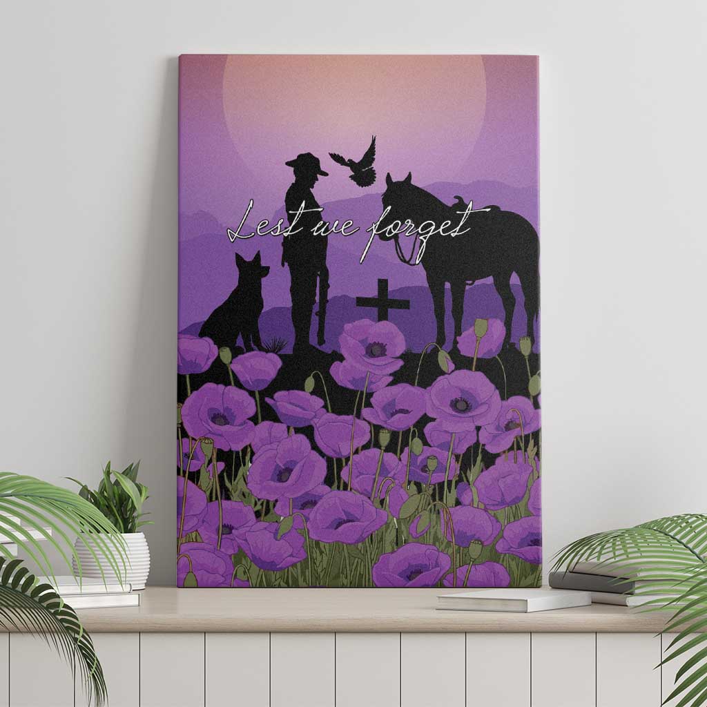 Australia ANZAC Animal Heroes Canvas Wall Art Purple Poppies